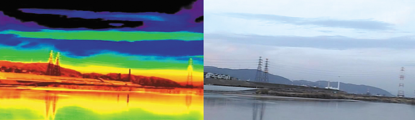 赤外線サーマルカメラの画像。温度の差を画像にして可視化する。